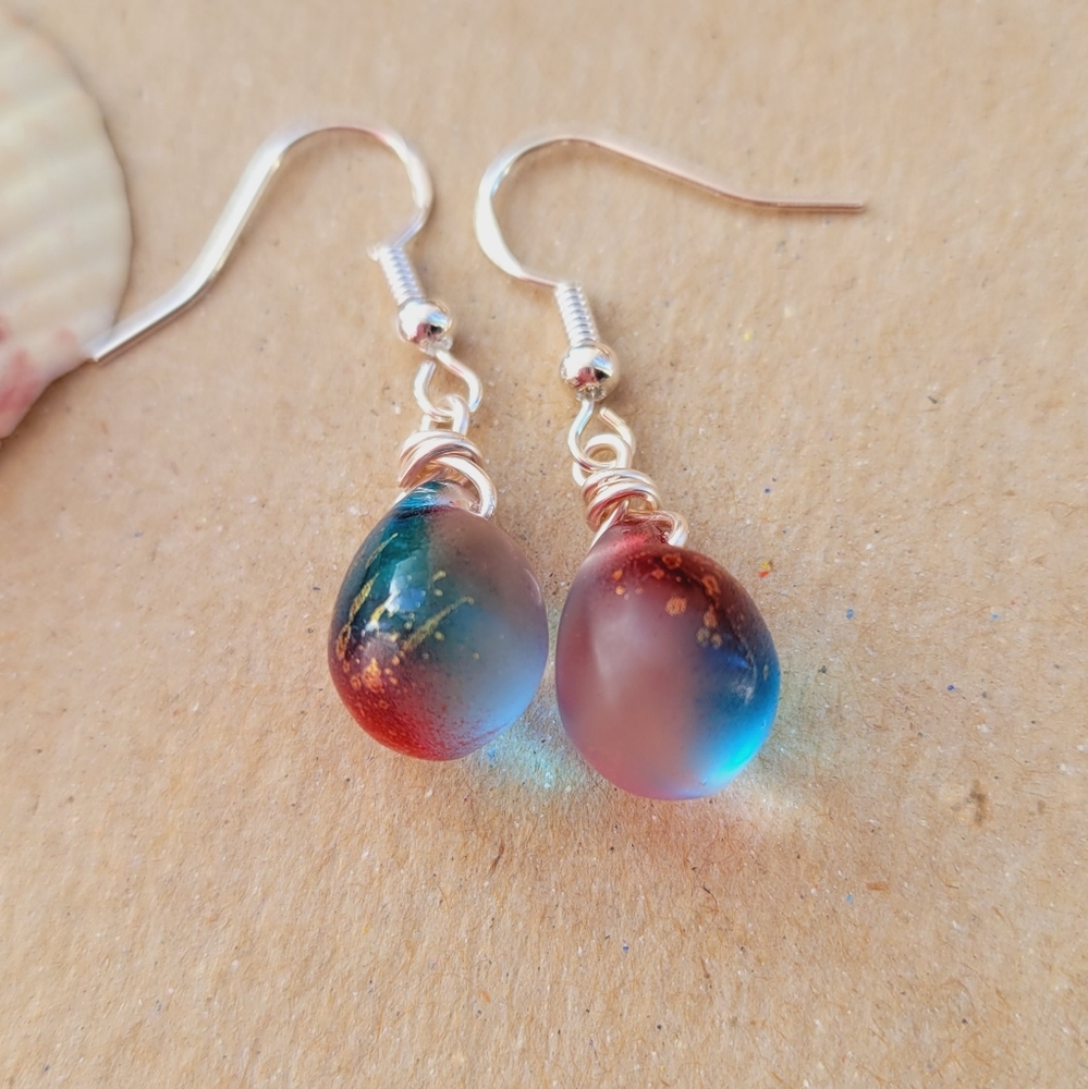 Handmade Multicolor Rainbow Glass Water Drop Earrings